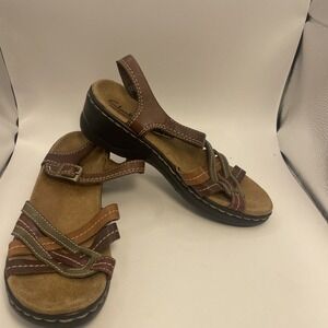 Clarks Bendables 6.5 W Wedge Leather Strap Comfort‎ Sandals Shoes